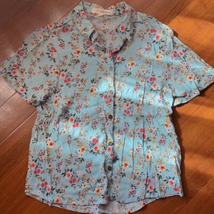 Women’s Turquoise Floral Button Up Cropped Top
